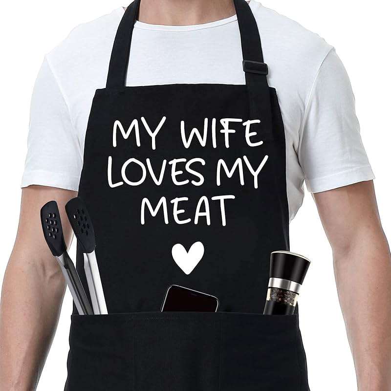 Fairy's Gift Funny Husband Apron, Men's Anniversary, Fathers Day, Cool Birthday Gifts for Him Husband, Gifts from Wife, Manly Presents for Men, Grilling Kitchen Aprons w/Pockets for Cooking Hubby Him - Image 1