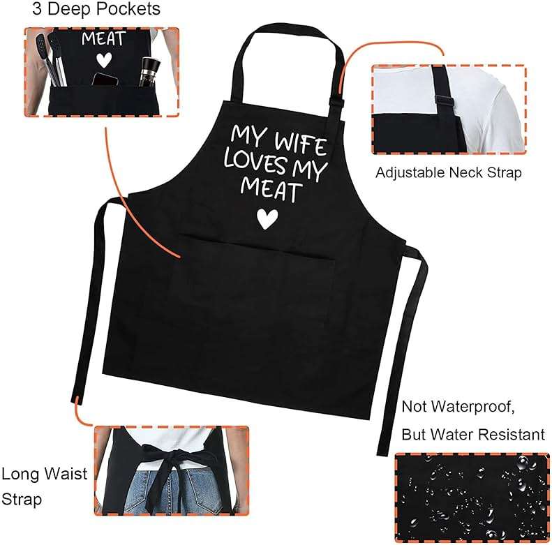 Fairy's Gift Funny Husband Apron, Men's Anniversary, Fathers Day, Cool Birthday Gifts for Him Husband, Gifts from Wife, Manly Presents for Men, Grilling Kitchen Aprons w/Pockets for Cooking Hubby Him - Image 3