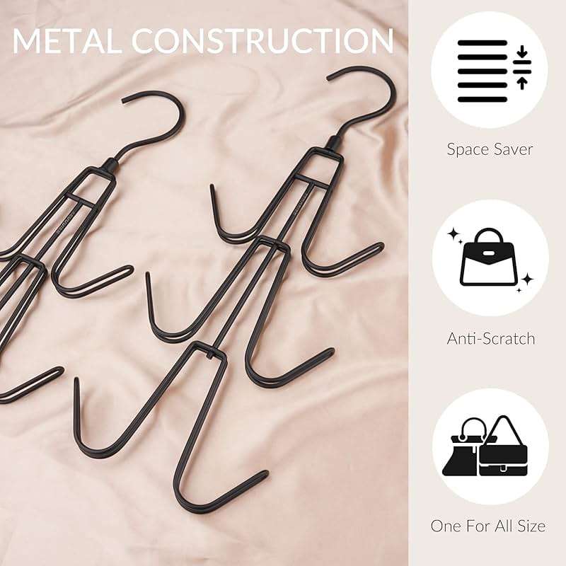 ZEDODIER 2 Pack Purse Organizer for Closet, Heavy-Duty Hanging Purse Hanger Closet Holds Up to 12 Purses, Metal Rotating Space Saving Bag Holder Handbag Storage Hook Backpack Rack, Black - Image 5