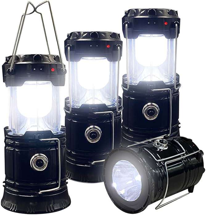 Collapsible Portable LED Camping Lantern XTAUTO Lightweight Waterproof Solar USB Rechargeable LED Flashlight Survival Kits for Indoor Outdoor Home Emergency Light Power Outages Hiking Hurricane 4-Pack - Image 1