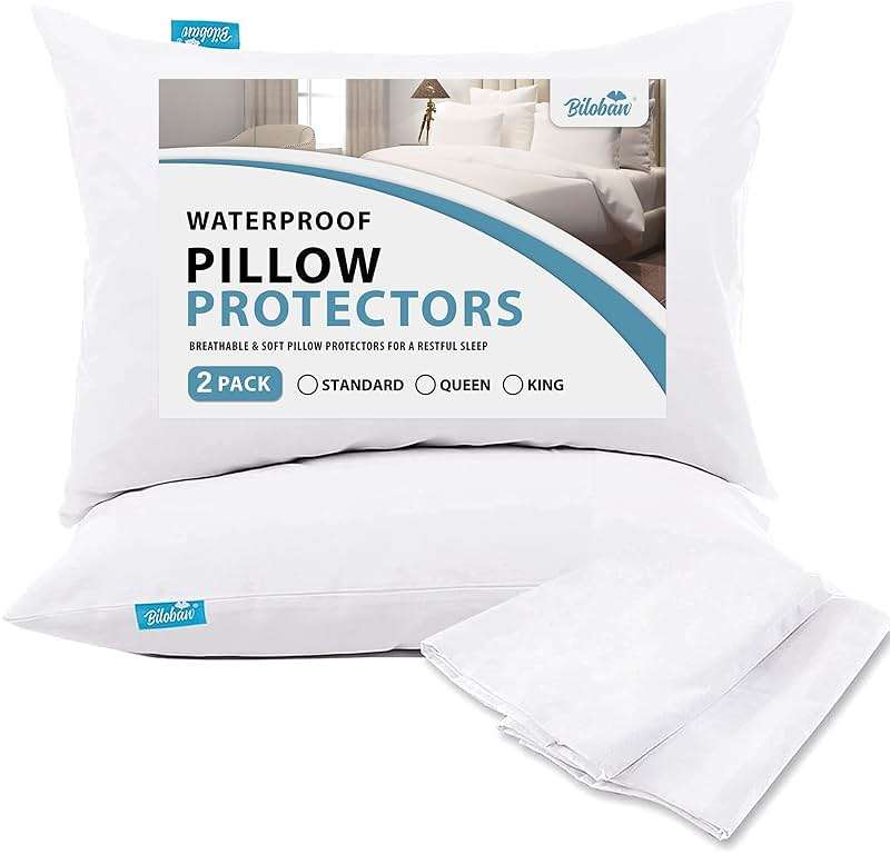 Pillow Protector 100% Waterproof & Noiseless Pillow Cover Pillow Protectors with Zipper Standard Size 2 Pack 20 x 26 Inches Pillow Cases Machine Washable - Image 1
