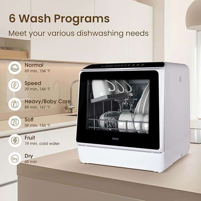 HAVA Countertop Dishwasher, 6 Programs Portable Dishwashers with 5L Built-in Water Tank, No Hookup Needed, Baby Care & Air-Drying Function for Apartments and RVs - Image 4