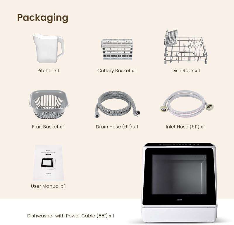 HAVA Countertop Dishwasher, 6 Programs Portable Dishwashers with 5L Built-in Water Tank, No Hookup Needed, Baby Care & Air-Drying Function for Apartments and RVs - Image 10
