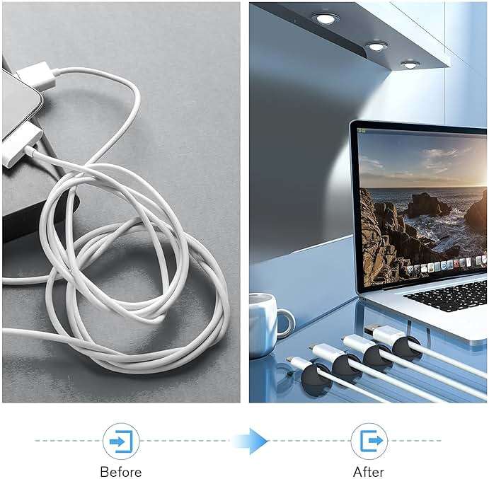 12 Pack Cable Clips, Znben Cord Organizer Holder Adhesive Cable Management Charger Wire Holder Clips for Desk, Home, Office, Car, Cubicle, Nightstand Black - Image 2