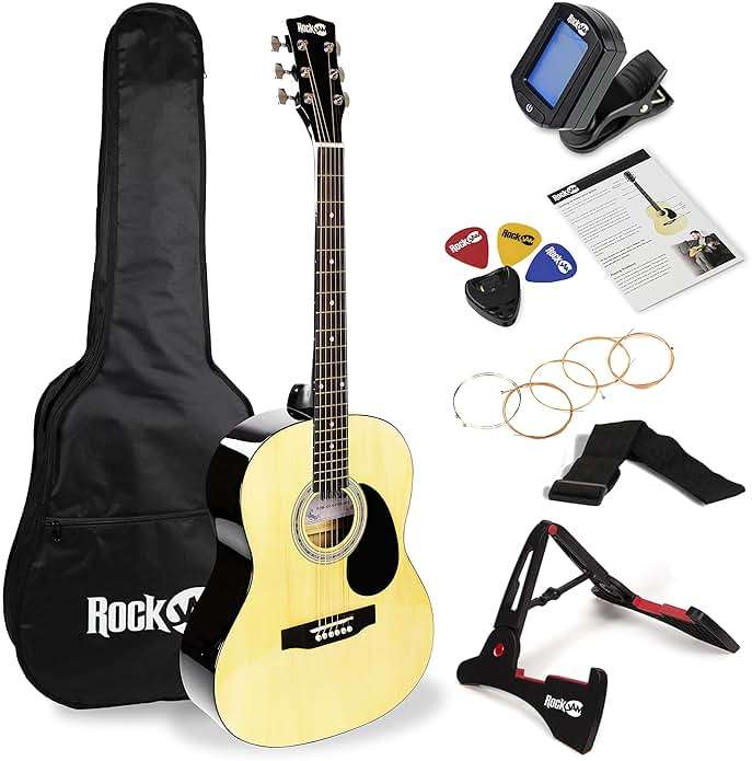 RockJam Acoustic Guitar Kit with Stand, Tuner, Gig Bag, Strap, Picks, Spare Strings & Lessons - Image 1