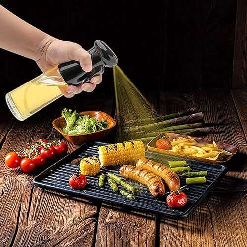 Olive Oil Sprayer for Cooking , 200ml Glass Oil Dispenser Bottle Spray Mister , Refillable Food Grade Oil Vinegar Spritzer Sprayer Bottles for Kitchen, Air Fryer, Salad, Baking,Gifts for Mom Dad - Image 2