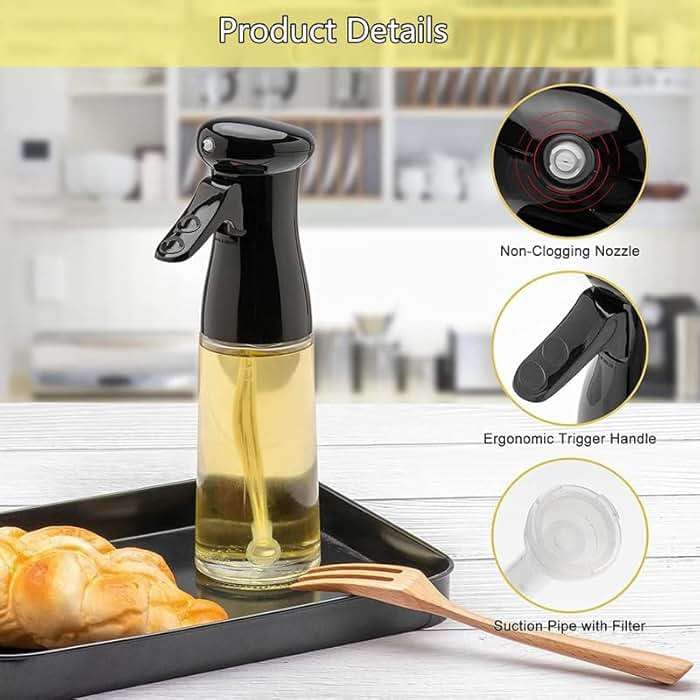 Olive Oil Sprayer for Cooking , 200ml Glass Oil Dispenser Bottle Spray Mister , Refillable Food Grade Oil Vinegar Spritzer Sprayer Bottles for Kitchen, Air Fryer, Salad, Baking,Gifts for Mom Dad - Image 4