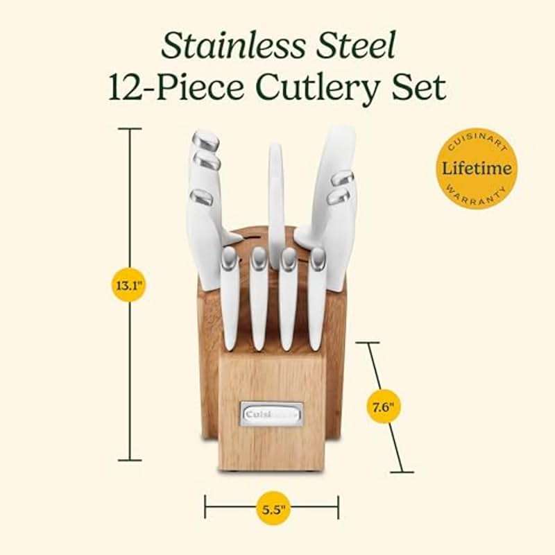 Cuisinart Block Knife Set, 12pc Cutlery Knife Set with Steel Blades for Precise Cutting, Lightweight, Stainless Steel, Durable & Dishwasher Safe, C77SSW-12P - Image 3