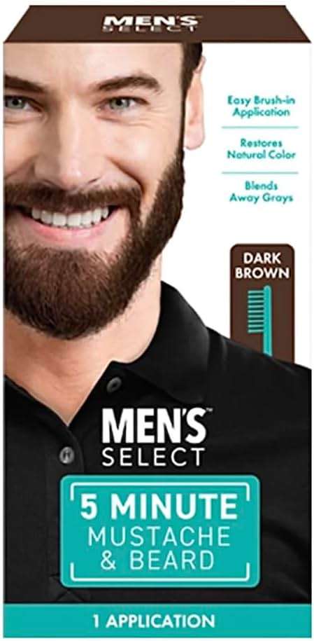 Men's Select 5 Minute Mustache & Beard Dark Brown Brush-In Facial Hair Dye with Brush Included - Image 1