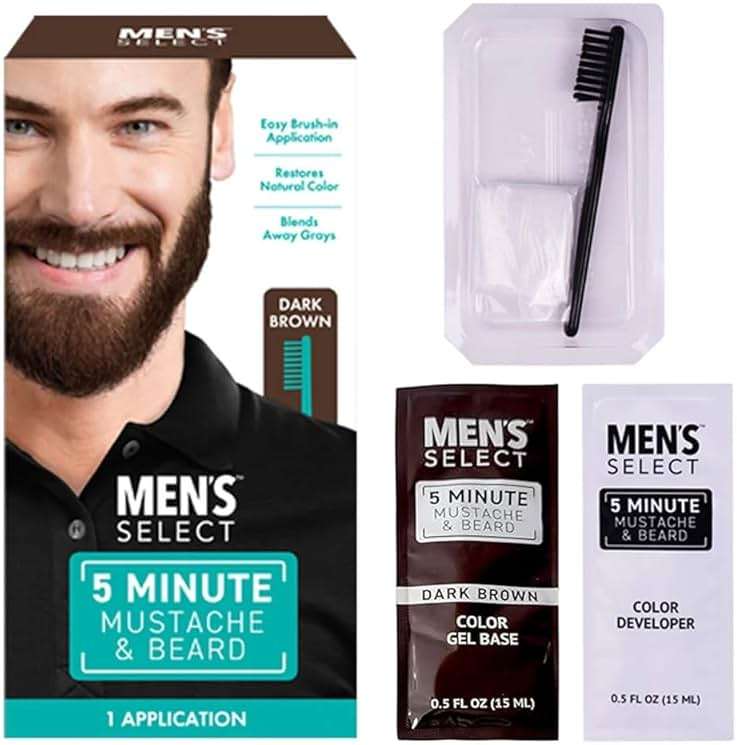Men's Select 5 Minute Mustache & Beard Dark Brown Brush-In Facial Hair Dye with Brush Included - Image 2