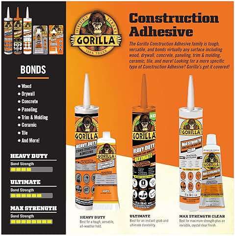 Gorilla Max Strength Construction Adhesive, 2.5 oz (Pack of 1), Clear, Waterproof for Quick Fixes Touch Ups, Bonds Wood Metal Glass Tile Stone Drywall, Indoor Outdoor Gap-Filling Paintable - Image 4