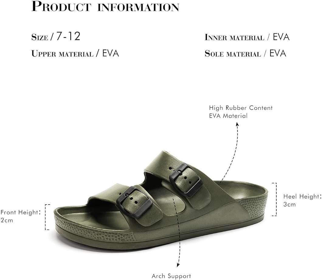 FUNKYMONKEY Men's Comfort Slides Double Buckle Adjustable EVA Flat Sandals - Image 6
