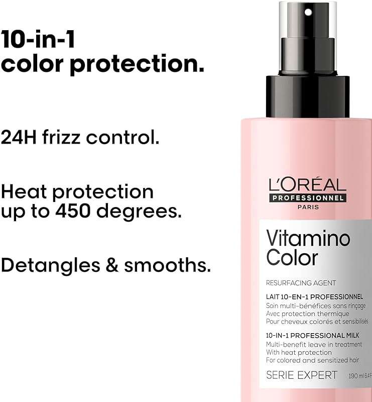 L'Oréal Professionnel Paris Vitamino Color 10-in-1 Multi-Benefit Leave-In Spray - Heat Protectant & Detangler For Frizz Control & Boosting Shine, For Color-Treated & All Hair Types - Image 3