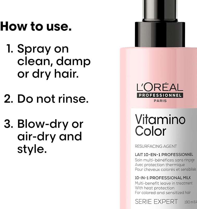 L'Oréal Professionnel Paris Vitamino Color 10-in-1 Multi-Benefit Leave-In Spray - Heat Protectant & Detangler For Frizz Control & Boosting Shine, For Color-Treated & All Hair Types - Image 5
