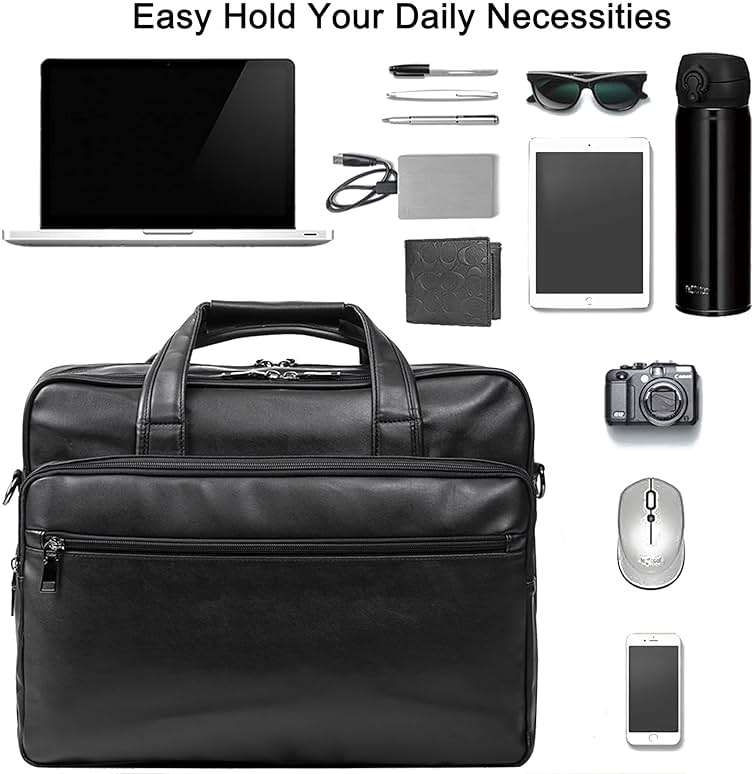 seyfocnia Leather Laptop Bag, Men's 15.6 Inche 17.3 Inche Messenger Briefcase Business Satchel Computer Handbag Shoulder Bag - Image 2