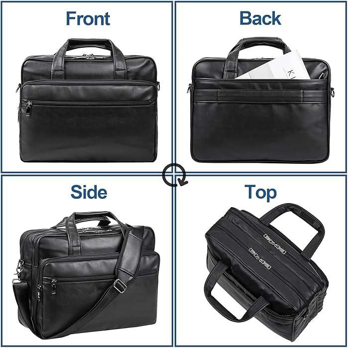 seyfocnia Leather Laptop Bag, Men's 15.6 Inche 17.3 Inche Messenger Briefcase Business Satchel Computer Handbag Shoulder Bag - Image 3