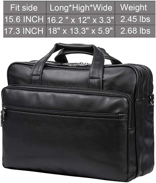 seyfocnia Leather Laptop Bag, Men's 15.6 Inche 17.3 Inche Messenger Briefcase Business Satchel Computer Handbag Shoulder Bag - Image 4