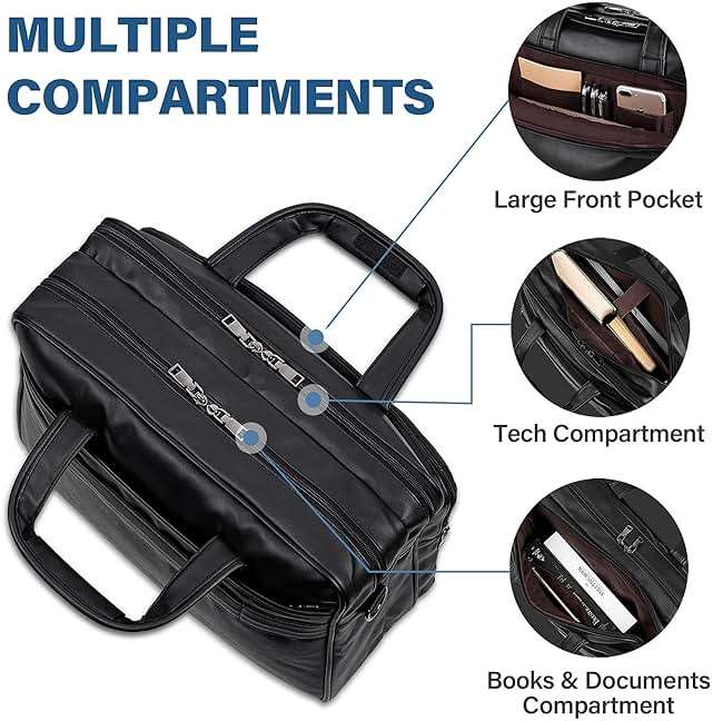 seyfocnia Leather Laptop Bag, Men's 15.6 Inche 17.3 Inche Messenger Briefcase Business Satchel Computer Handbag Shoulder Bag - Image 5