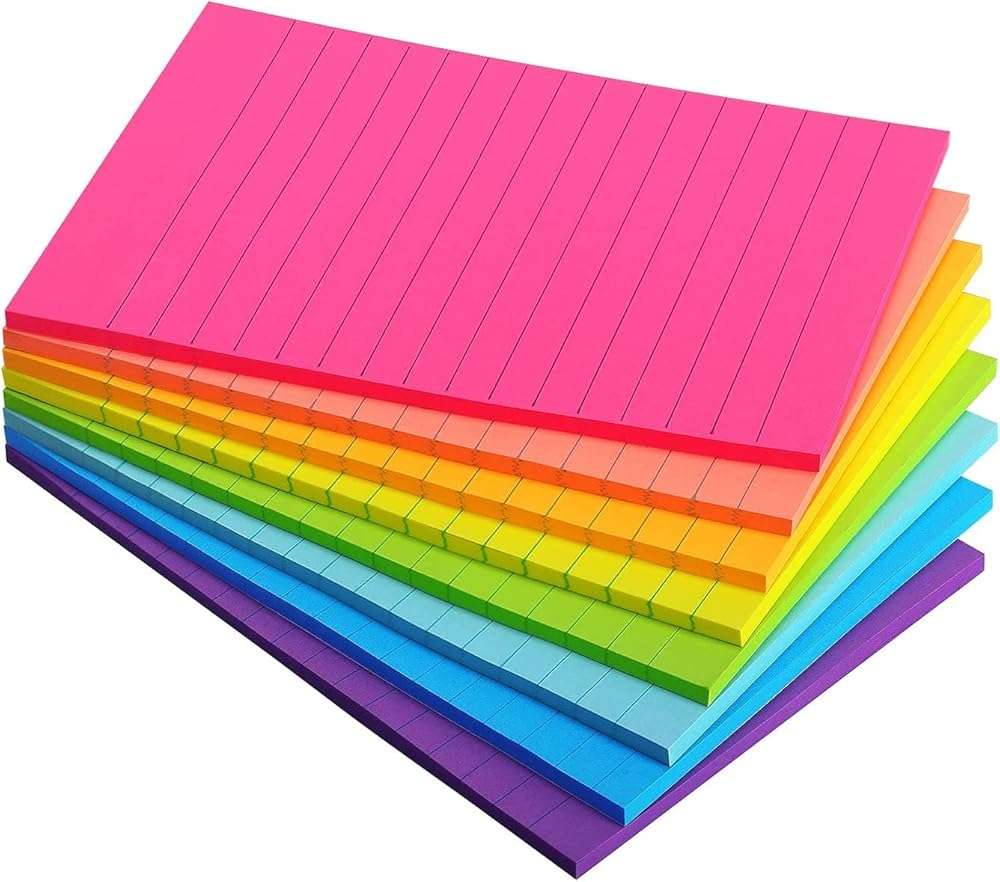 Eastern Wolf 8 Pads Lined Sticky Notes 4x6 in, Sticky Notes with Lines, Self-Stick Note Pads 8 Bright Multi Colors, 35 Sheet/Pad - Image 1