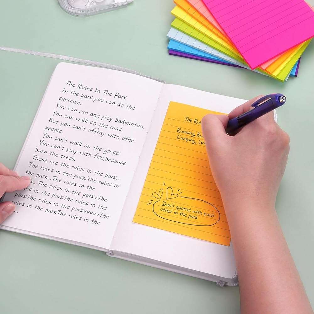 Eastern Wolf 8 Pads Lined Sticky Notes 4x6 in, Sticky Notes with Lines, Self-Stick Note Pads 8 Bright Multi Colors, 35 Sheet/Pad - Image 2