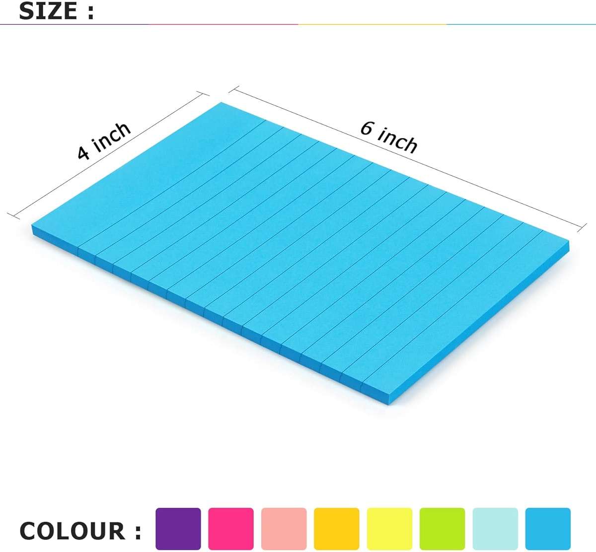 Eastern Wolf 8 Pads Lined Sticky Notes 4x6 in, Sticky Notes with Lines, Self-Stick Note Pads 8 Bright Multi Colors, 35 Sheet/Pad - Image 3