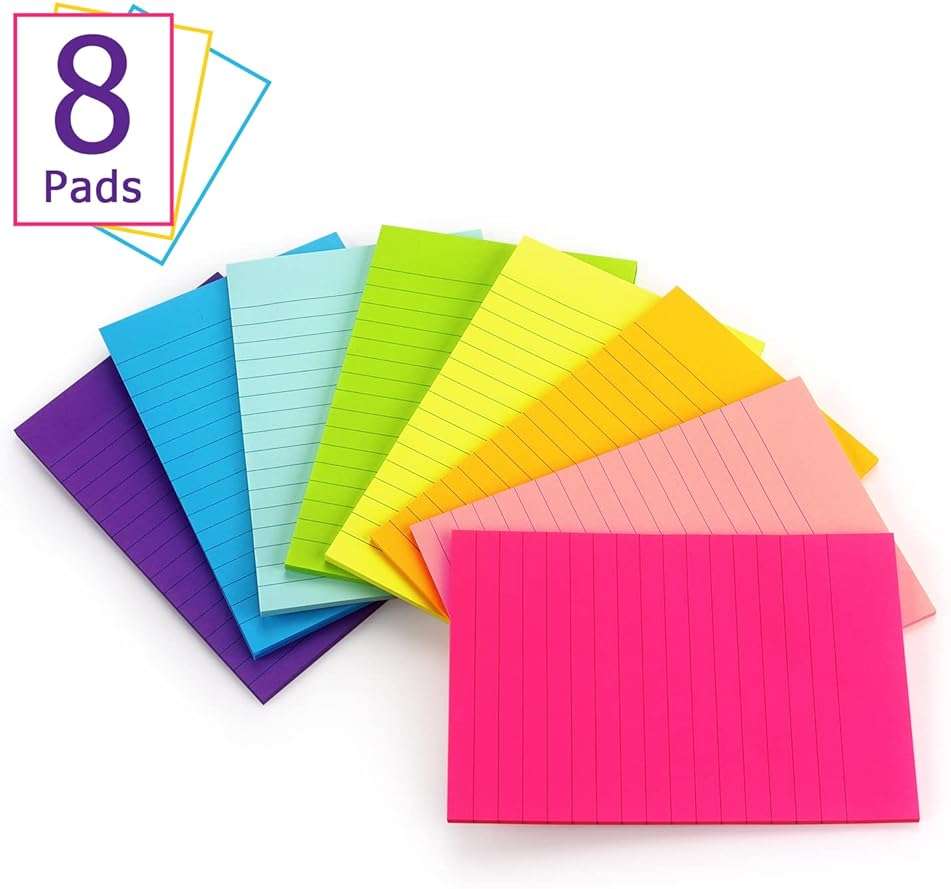Eastern Wolf 8 Pads Lined Sticky Notes 4x6 in, Sticky Notes with Lines, Self-Stick Note Pads 8 Bright Multi Colors, 35 Sheet/Pad - Image 4