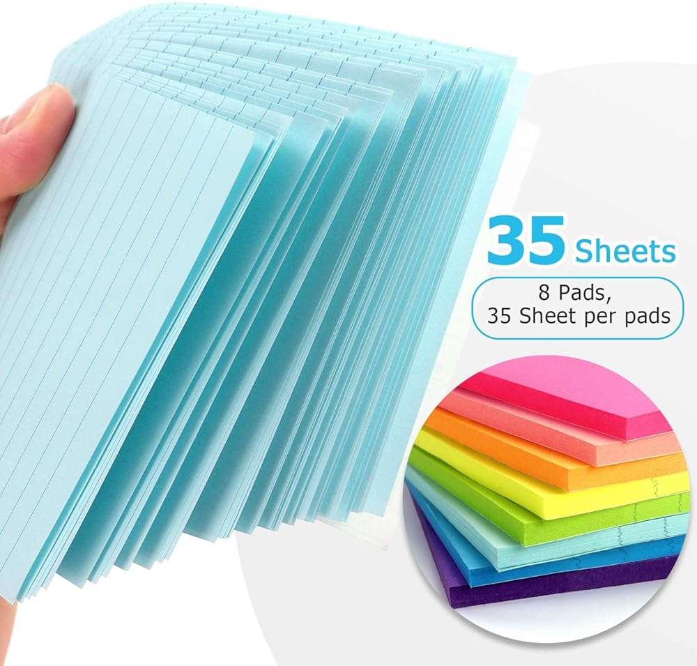 Eastern Wolf 8 Pads Lined Sticky Notes 4x6 in, Sticky Notes with Lines, Self-Stick Note Pads 8 Bright Multi Colors, 35 Sheet/Pad - Image 5