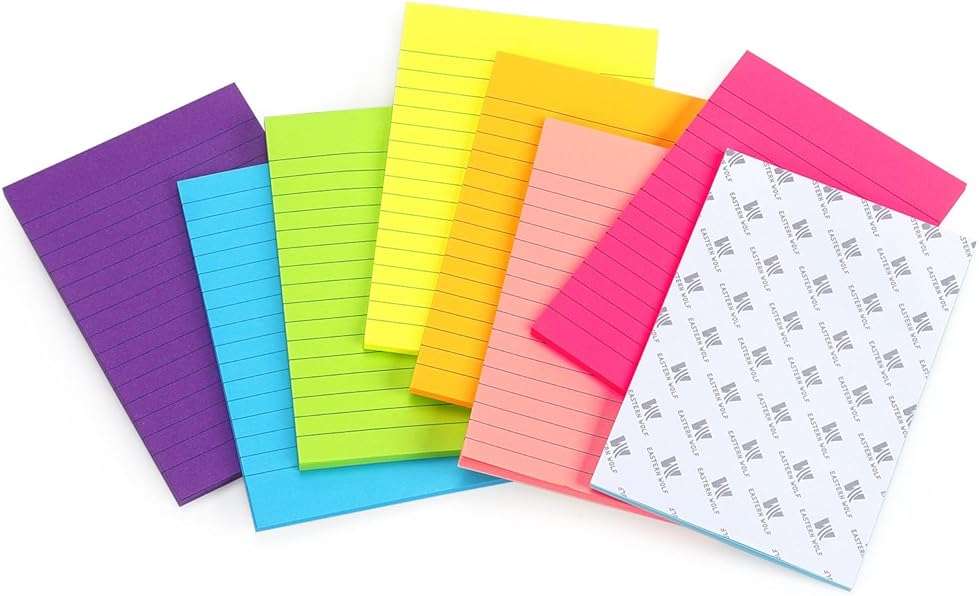 Eastern Wolf 8 Pads Lined Sticky Notes 4x6 in, Sticky Notes with Lines, Self-Stick Note Pads 8 Bright Multi Colors, 35 Sheet/Pad - Image 7