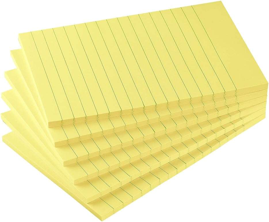 Early Buy 6 Pads Lined Sticky Notes with Lines 4x6 Self-Stick Notes Bright Color Sticky Notes, 45 Sheets/Pad (Yellow) - Image 1