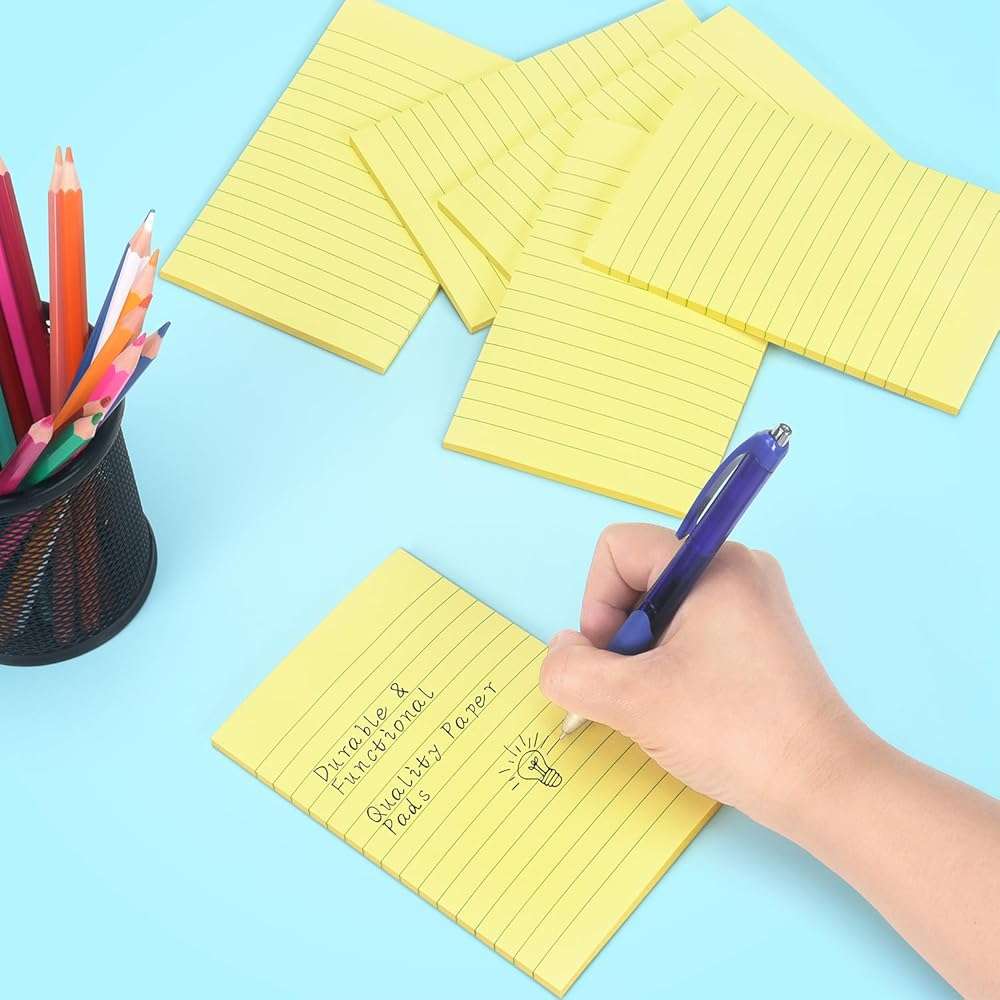 Early Buy 6 Pads Lined Sticky Notes with Lines 4x6 Self-Stick Notes Bright Color Sticky Notes, 45 Sheets/Pad (Yellow) - Image 2