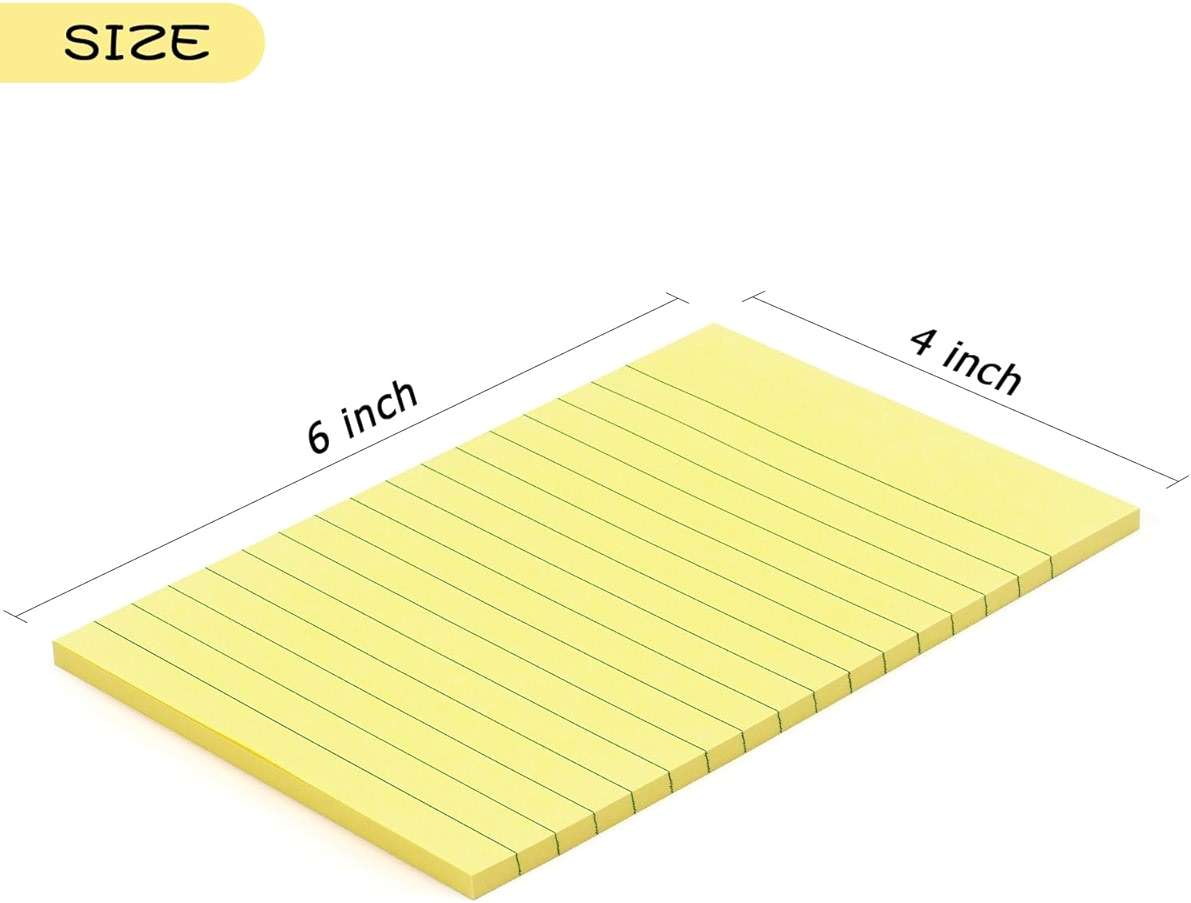 Early Buy 6 Pads Lined Sticky Notes with Lines 4x6 Self-Stick Notes Bright Color Sticky Notes, 45 Sheets/Pad (Yellow) - Image 3