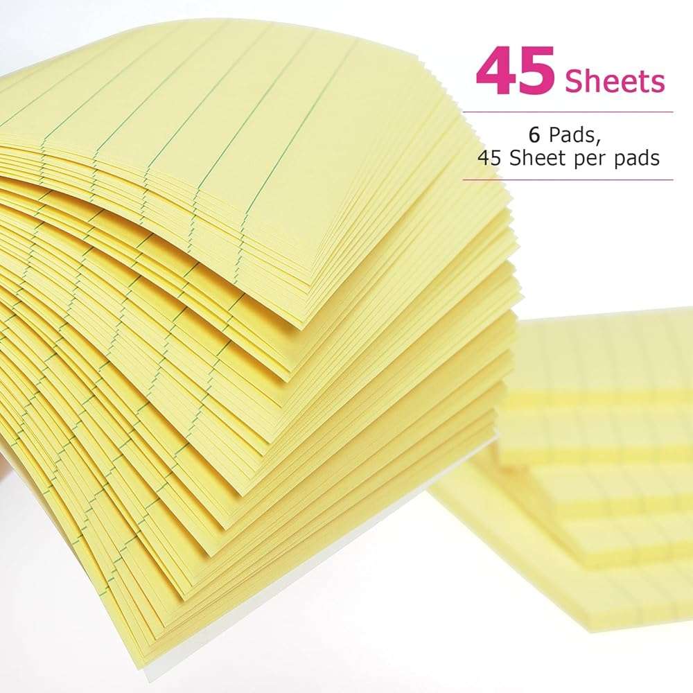 Early Buy 6 Pads Lined Sticky Notes with Lines 4x6 Self-Stick Notes Bright Color Sticky Notes, 45 Sheets/Pad (Yellow) - Image 4