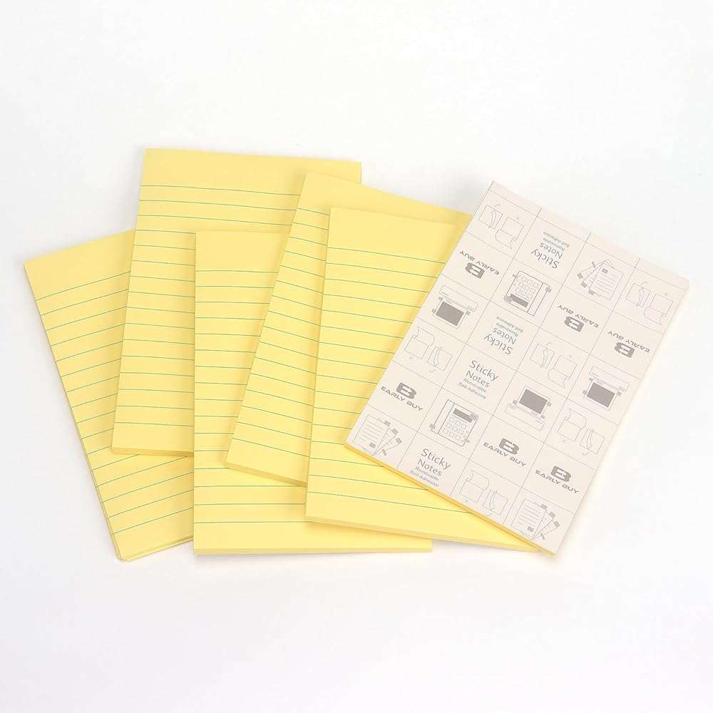 Early Buy 6 Pads Lined Sticky Notes with Lines 4x6 Self-Stick Notes Bright Color Sticky Notes, 45 Sheets/Pad (Yellow) - Image 7