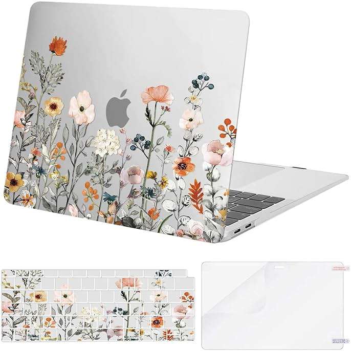 MOSISO Compatible with MacBook Air 13 inch Case 2022 2021 2020 2019 2018 Release A2337 M1 A2179 A1932 Retina Display, Plastic Garden Flowers Hard Shell&Keyboard Cover&Screen Protector, Transparent - Image 1