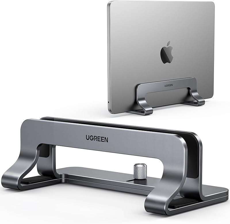 UGREEN Vertical Laptop Stand Holder for Desk Compatible with MacBook Pro, MacBook Air Stand Vertical Aluminum Adjustable for Up to 17.3 Inch Gaming Laptop, Gray - Image 1