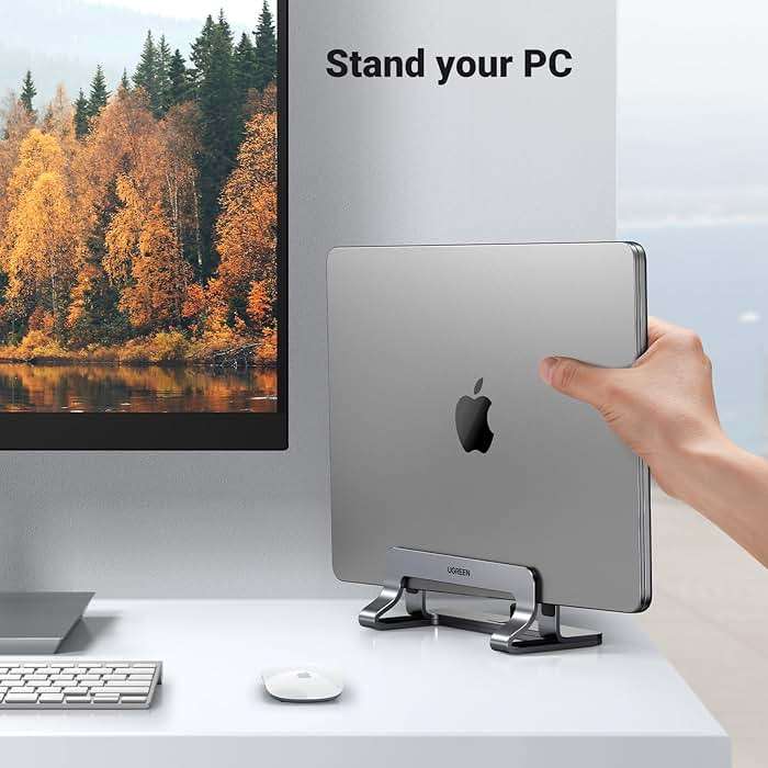 UGREEN Vertical Laptop Stand Holder for Desk Compatible with MacBook Pro, MacBook Air Stand Vertical Aluminum Adjustable for Up to 17.3 Inch Gaming Laptop, Gray - Image 2