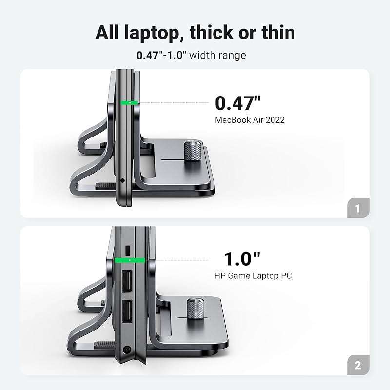 UGREEN Vertical Laptop Stand Holder for Desk Compatible with MacBook Pro, MacBook Air Stand Vertical Aluminum Adjustable for Up to 17.3 Inch Gaming Laptop, Gray - Image 3