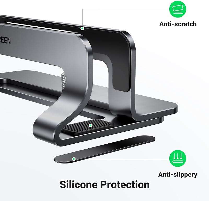 UGREEN Vertical Laptop Stand Holder for Desk Compatible with MacBook Pro, MacBook Air Stand Vertical Aluminum Adjustable for Up to 17.3 Inch Gaming Laptop, Gray - Image 4