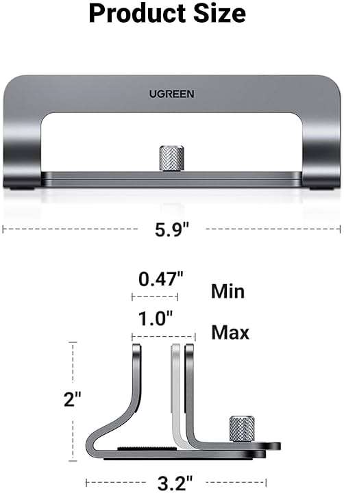 UGREEN Vertical Laptop Stand Holder for Desk Compatible with MacBook Pro, MacBook Air Stand Vertical Aluminum Adjustable for Up to 17.3 Inch Gaming Laptop, Gray - Image 7