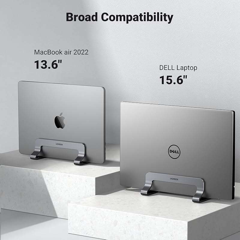 UGREEN Vertical Laptop Stand Holder for Desk Compatible with MacBook Pro, MacBook Air Stand Vertical Aluminum Adjustable for Up to 17.3 Inch Gaming Laptop, Gray - Image 8