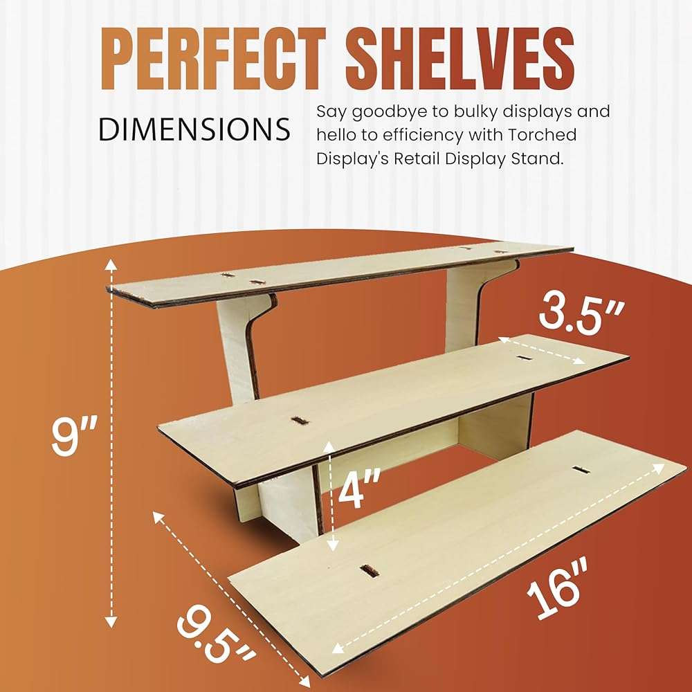 3-Tier Straight Wooden Retail Table Display Stand with Shelves for Products - Portable | 3 Step Straight Display Rack for Retail Table Top, Counter Top, Craft Shows, Farmers Market, Tradeshows 9.5" L - Image 2