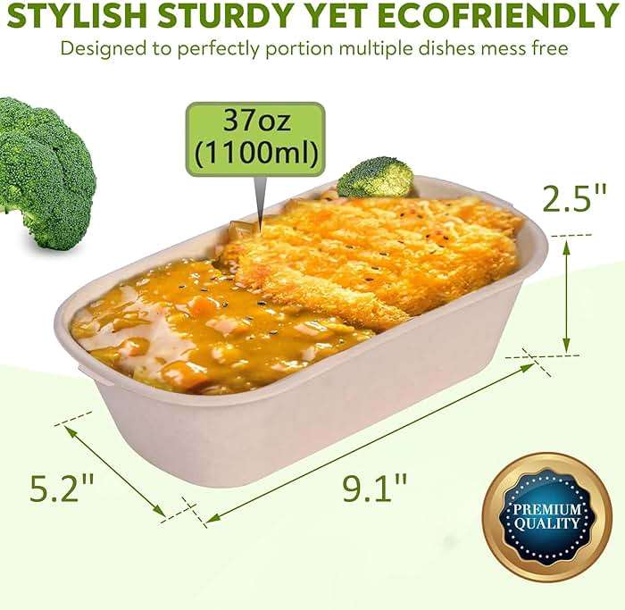 37 Oz Bamboo Disposable Food Containers, 50 Pack - Heavy Duty, Microwavable, Oven Safe - Perfect For Meal Prep, Salads, Lunch, To Go Food - Biodegradable (Brown) - Image 2