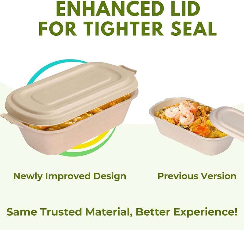 37 Oz Bamboo Disposable Food Containers, 50 Pack - Heavy Duty, Microwavable, Oven Safe - Perfect For Meal Prep, Salads, Lunch, To Go Food - Biodegradable (Brown) - Image 3