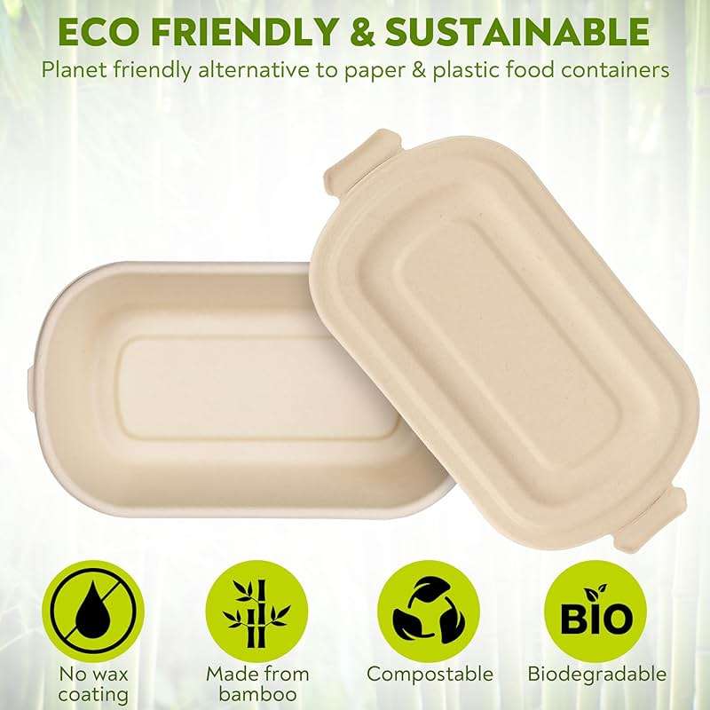 37 Oz Bamboo Disposable Food Containers, 50 Pack - Heavy Duty, Microwavable, Oven Safe - Perfect For Meal Prep, Salads, Lunch, To Go Food - Biodegradable (Brown) - Image 6