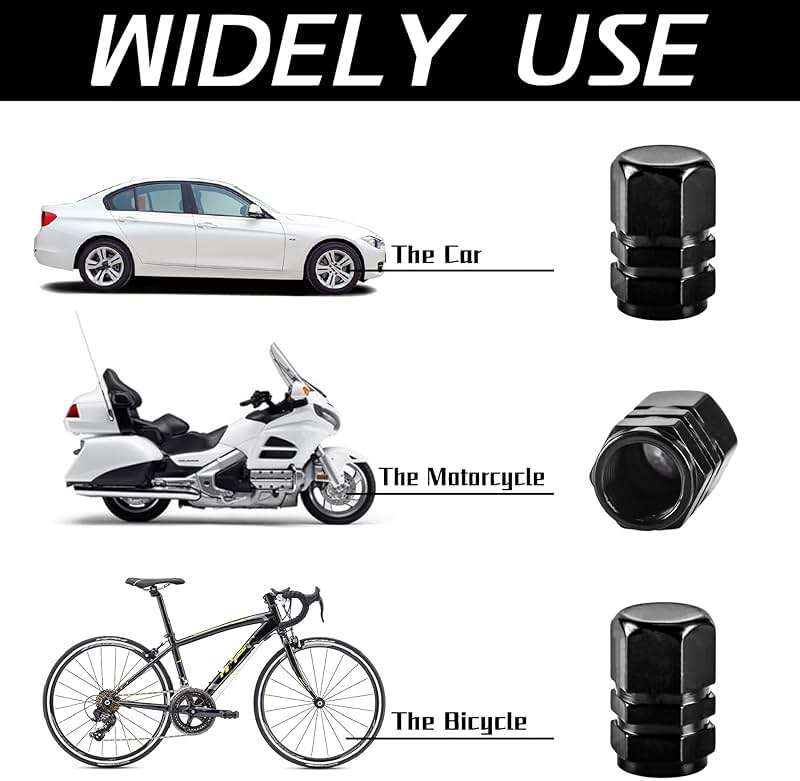 JUSTTOP Car Tire Valve Stem Caps, 12pcs Air Caps Cover, Universal for Cars, SUVs, Bike, Trucks and Motorcycles-Black - Image 3