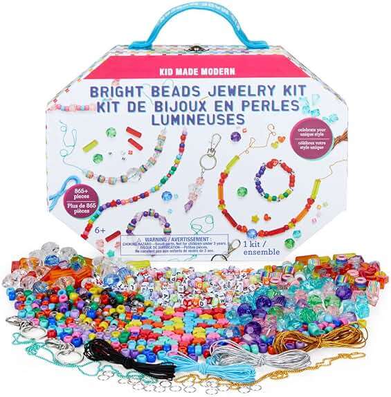 Kid Made Modern - Bright Beads Jewelry Kit - Bead Bracelet Kit - 865+ Piece Set - DIY Kids Crafts - Bulk Craft Set - Create Your Own Art - Includes Art & Jewelry Supplies - Ages 6+ - Image 1
