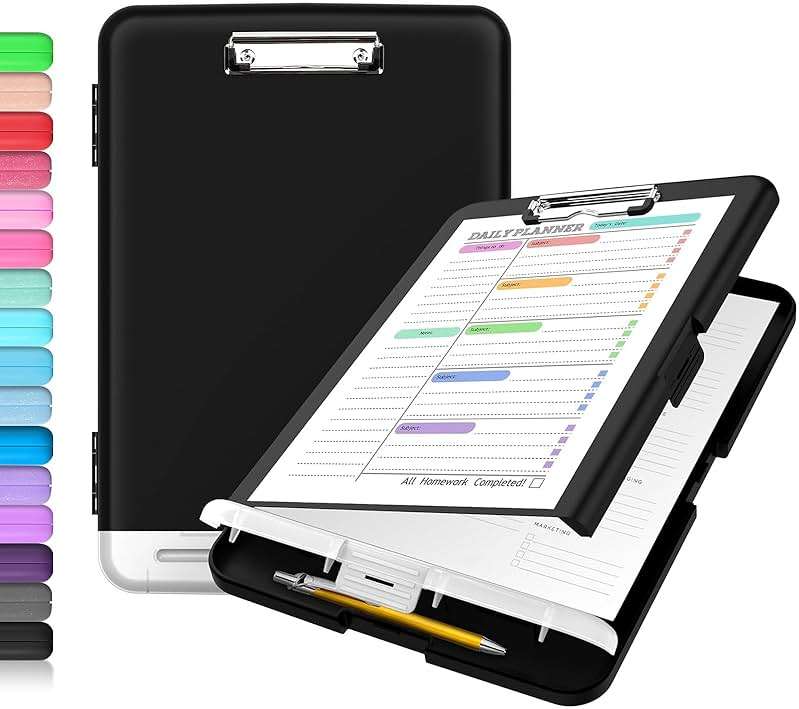 Sooez Clipboard with Storage, Clip Board 8.5 x 11 with Pen Holder, Plastic Organization Case Box for Letter Legal A4 Size Paper, Low Profile Clip, Nurses Teachers Must Haves, School & Office Supplies - Image 1
