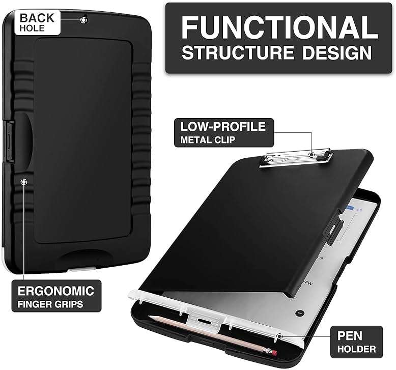 Sooez Clipboard with Storage, Clip Board 8.5 x 11 with Pen Holder, Plastic Organization Case Box for Letter Legal A4 Size Paper, Low Profile Clip, Nurses Teachers Must Haves, School & Office Supplies - Image 4