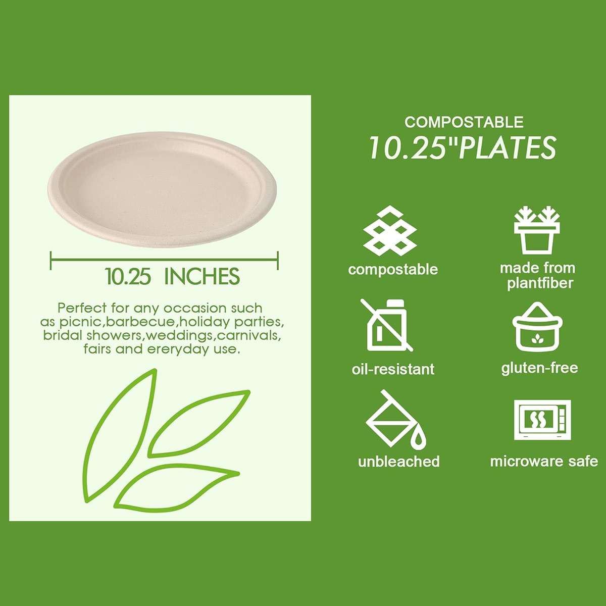 Vplus 150 Pack Compostable Disposable Paper Plates 10 inch Super Strong 100% Bagasse Natural Biodegradable Eco-Friendly Sugarcane Plates(nature) - Image 3
