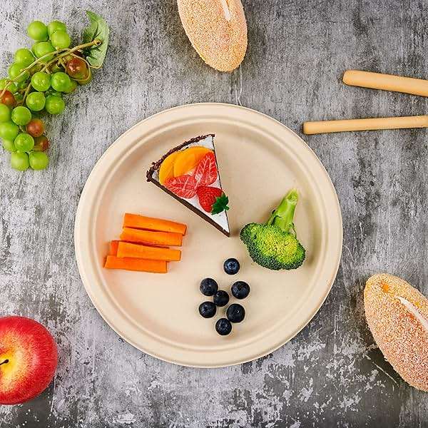 Vplus 150 Pack Compostable Disposable Paper Plates 10 inch Super Strong 100% Bagasse Natural Biodegradable Eco-Friendly Sugarcane Plates(nature) - Image 4